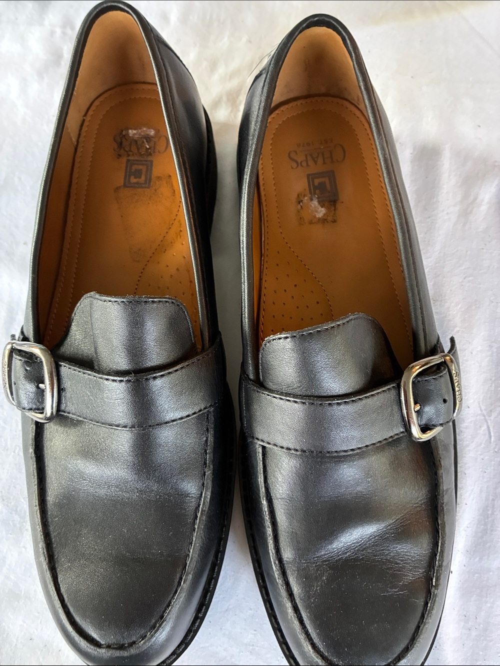 Chaps Men’s Black Leather Buckle Slip-On Loafers
